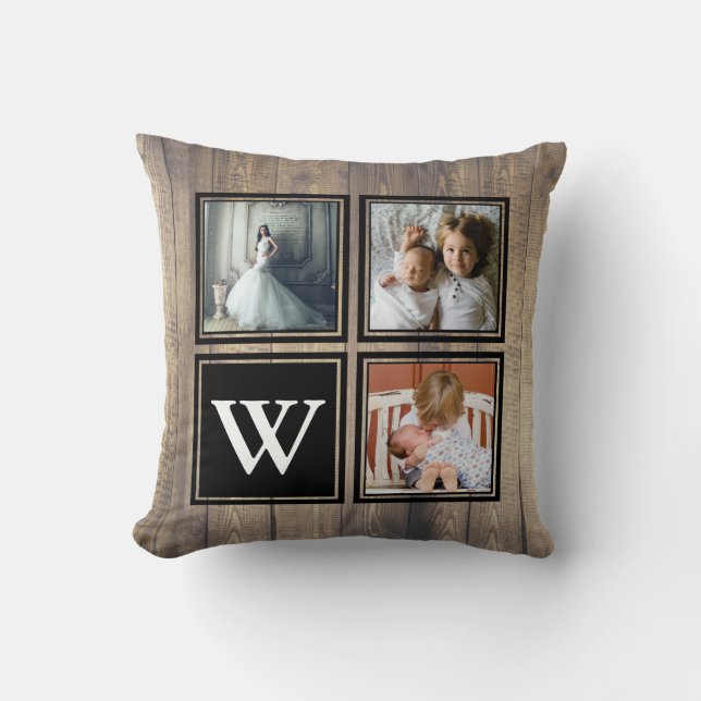 Rustic Barn Wood Antlers Family Photo Cushion (Front)