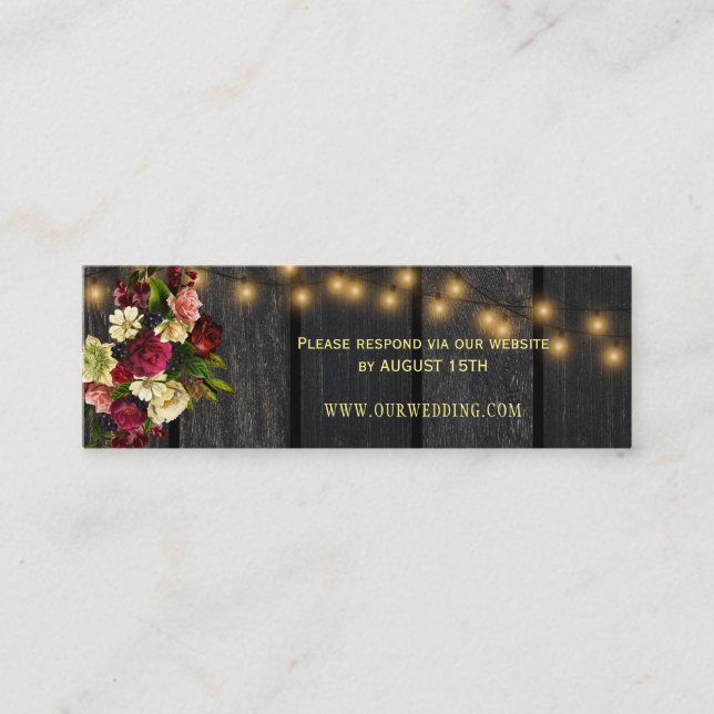 Rustic barn wood autumn wedding website RSVP Mini Business Card (Front)