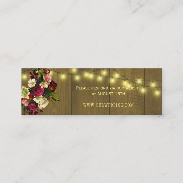 Rustic barn wood autumn wedding website RSVP Mini Business Card (Front)