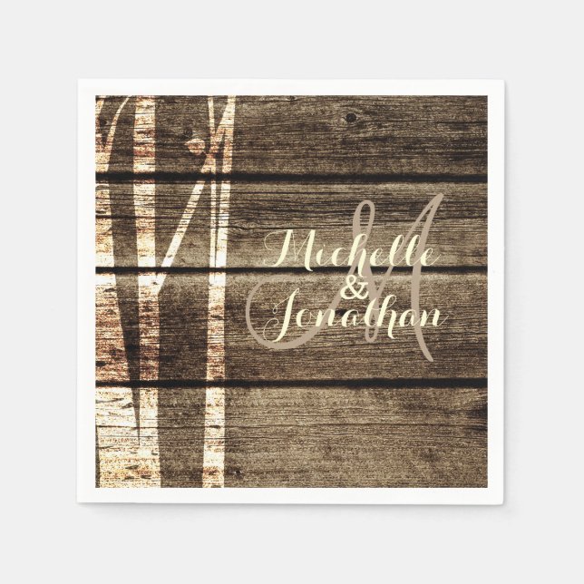 Rustic Barn Wood Birch Trees Wedding Napkin (Front)
