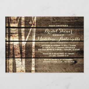 Rustic Barn Wood Birch Trees Winter Bridal Shower Invitation