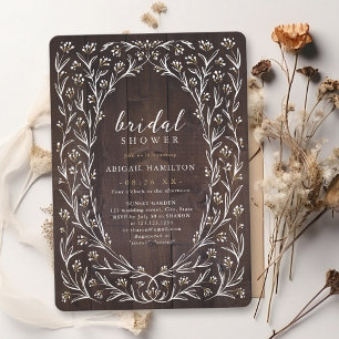 Rustic Barn Wood Boho Floral Country Bridal Shower Invitation