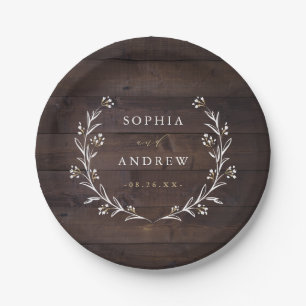 Rustic Barn Wood Boho Floral Country Wedding Paper Plate