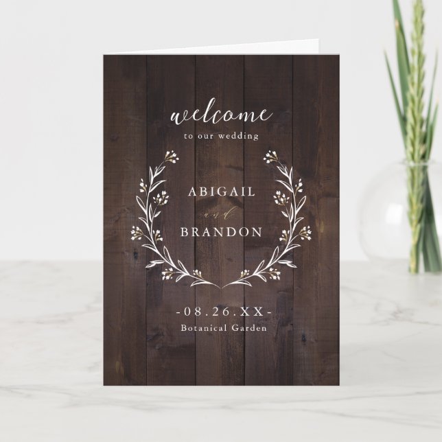 Rustic Barn Wood Boho Floral Country Wedding Programme (Front)