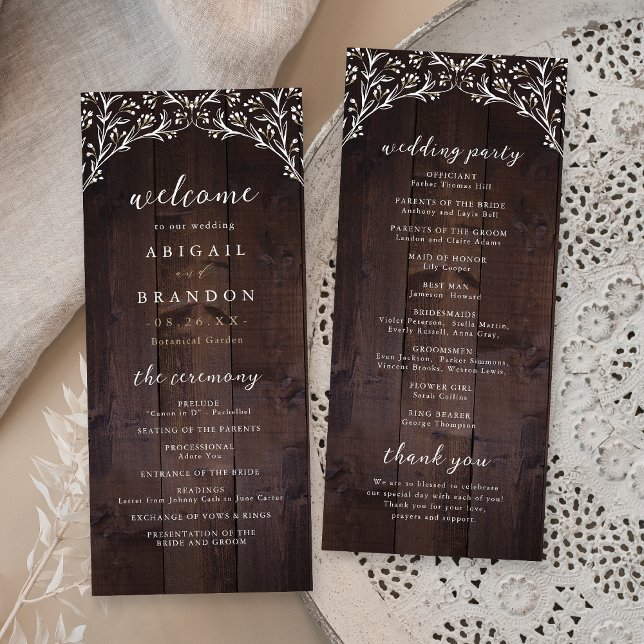 Rustic Barn Wood Boho Floral Country Wedding Programme (Rustic Barn Wood Boho Floral Country Wedding Program)