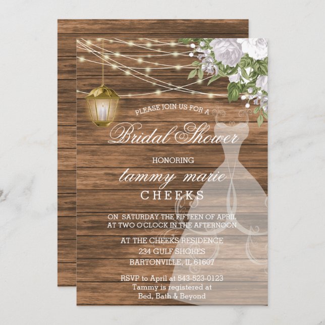Rustic Barn Wood Bridal Shower - White Invitation (Front/Back)