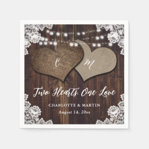 Rustic Barn Wood Burlap Lace Monogram Wedding Napkin