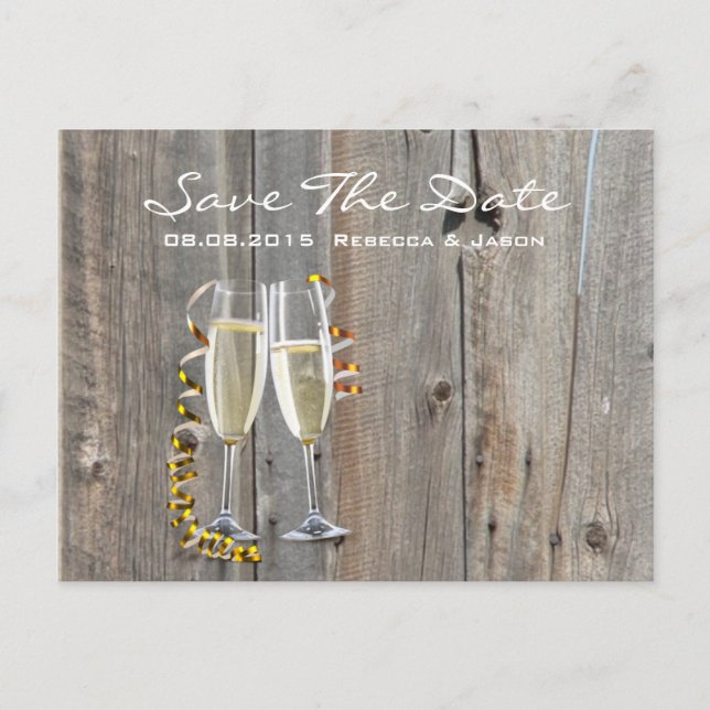 rustic barn wood champagne western country wedding announcement postcard (Front)