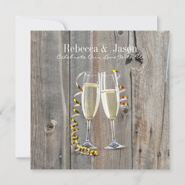 rustic barn wood champagne western country wedding invitation (Front)