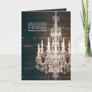 Rustic Barn Wood Chandelier wedding Invitation