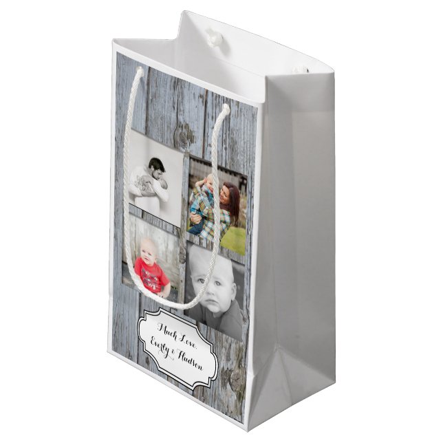 Rustic Barn Wood Christmas Holiday Family Photos Small Gift Bag (Front Angled)