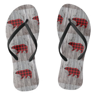 rustic barn wood christmas red buffalo plaid bear jandals