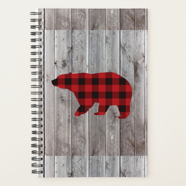 rustic barn wood christmas red buffalo plaid bear planner (Front)