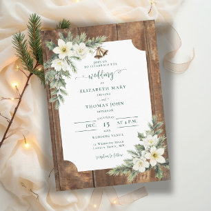 Rustic Barn Wood Christmas Roses Winter Wedding Invitation