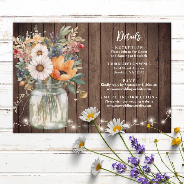 Rustic Barn Wood Country Flowers Wedding Details Enclosure Card (Creator Uploaded)
