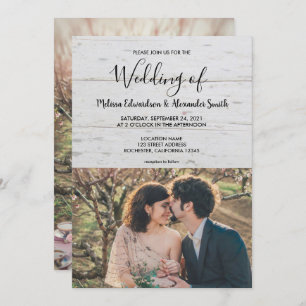 Rustic barn wood country photo wedding invitation