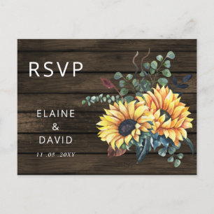 Rustic Barn Wood Country Sunflowers RSVP Invitation Postcard