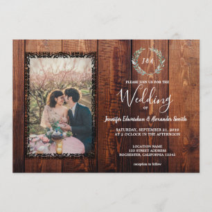 Rustic barn wood country vintage photo Wedding Invitation