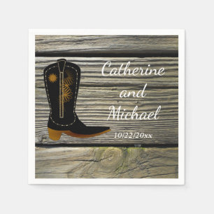 Rustic Barn Wood Country Wedding Cowboy Boot Napkin