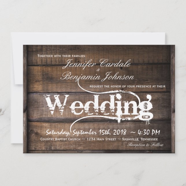 Rustic Barn Wood Country Wedding Invitations (Front)