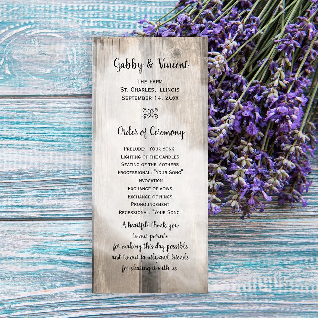 Rustic Barn Wood Country Wedding Program Programme (Give the guests of your barn wedding the order of ceremony with this rustic program.)