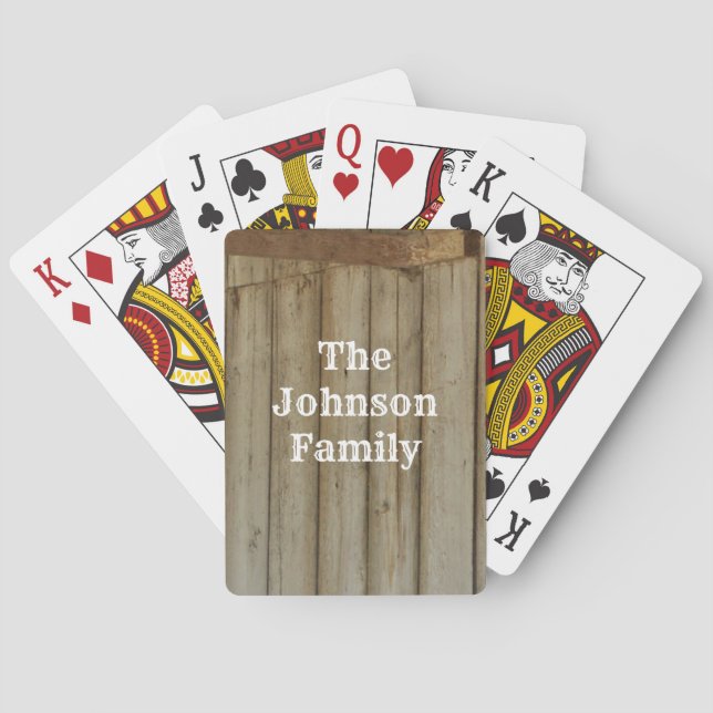 Rustic, barn wood, custom family name, western playing cards (Back)