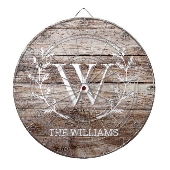 Rustic Barn Wood Custom Monogrammed and Named Dartboard (Front)