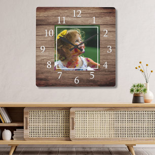 Rustic Barn Wood Custom Photo Square Wall Clock