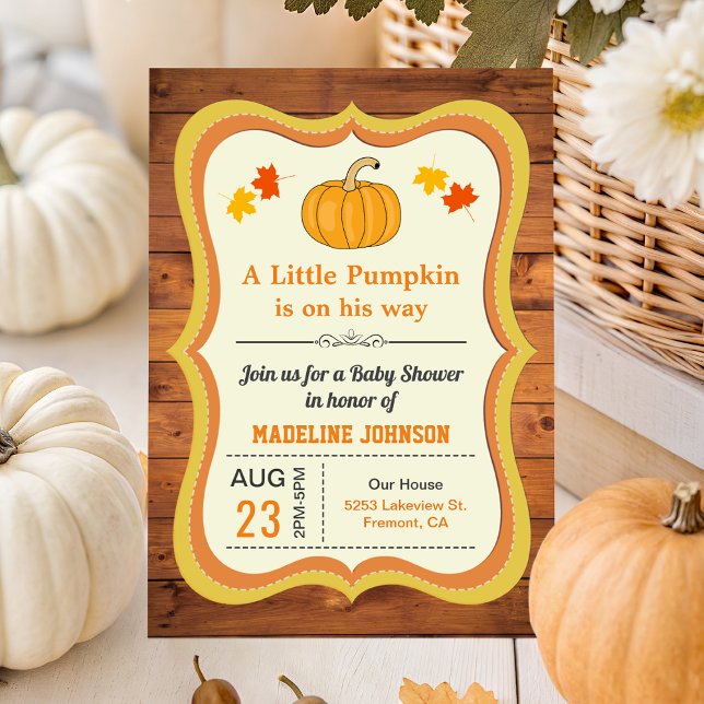 Rustic Barn Wood Cute Little Pumpkin Baby Shower Invitation (Creator Uploaded)