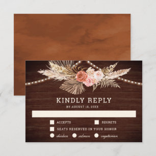 Rustic Barn Wood Earthy Floral Boho Pampas Wedding RSVP Card