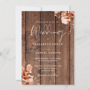Rustic Barn Wood Fall Floral Wedding Invitation
