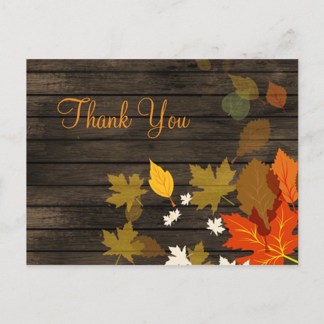 Rustic Barn Wood Fall Wedding Thank You Postcard (Front)