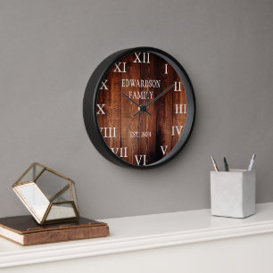 Rustic barn wood family name country clock