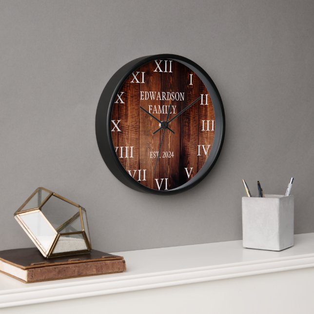Rustic barn wood family name country clock (Office)