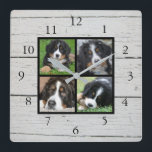 Rustic barn wood Family photo collage Square Wall Clock<br><div class="desc">Custom Family photo collage on rustic barn wood,  clock.
Add your own personal photos to personalize the clock. Do don't have to add only square photos other sizes will most of the time also fit.
If you need help please contact me.</div>