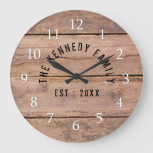 Rustic Barn Wood Farmhouse Family Name Large Clock