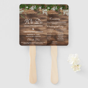 Rustic Barn Wood Floral Wedding Program Hand Fan