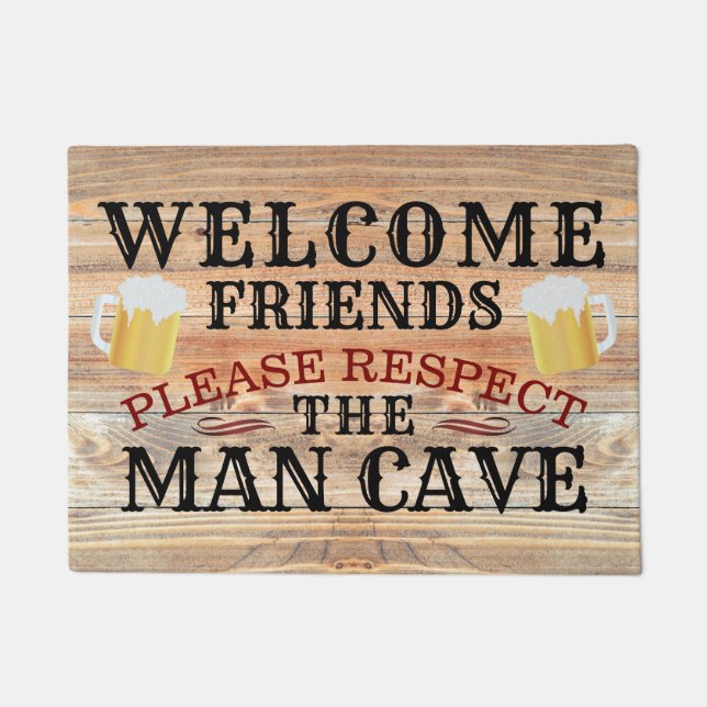 RUSTIC Barn Wood Funny BEER MAN CAVE | Welcome Doormat (Front)