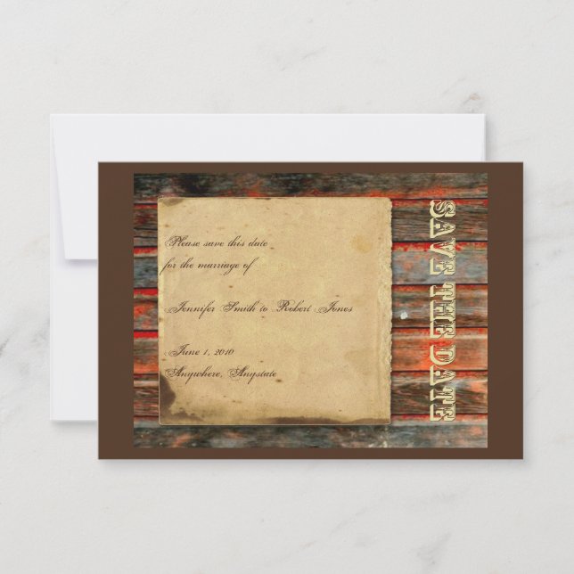 Rustic Barn Wood Graffiti Heart Save the Date (Front)