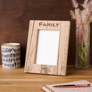 Rustic Barn Wood Grain with Knothole Family Etched Frames