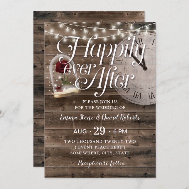 Rustic Barn Wood Happily After Fairytale Wedding  Invitation (Front/Back)