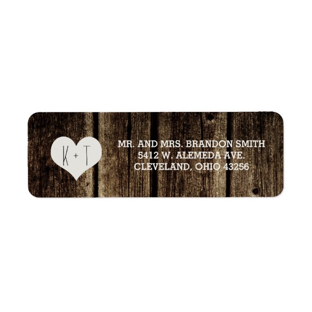 Rustic Barn Wood Heart Wedding Labels (Front)
