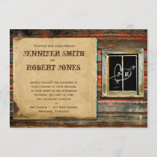 Rustic Barn Wood Heart Window Wedding Invitation