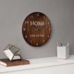 Rustic barn wood home script family name large clock<br><div class="desc">Rustic barn wood pattern with HOME script and family name,  clock.
You can easily change the text.</div>