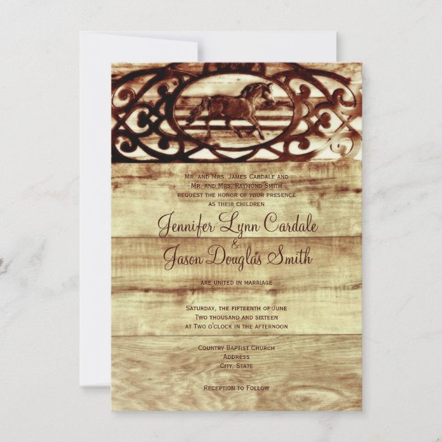 Rustic Barn Wood Horse Wedding Invitations (Front)