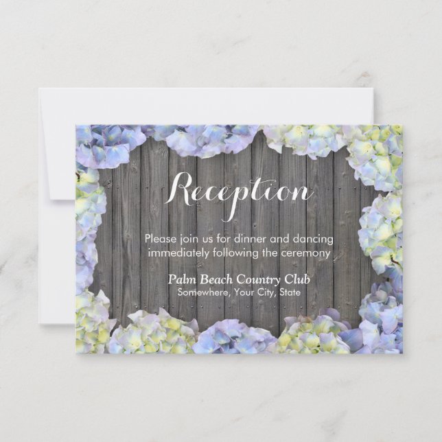 Rustic Barn Wood Hydrangea Wedding Reception Invitation (Front)