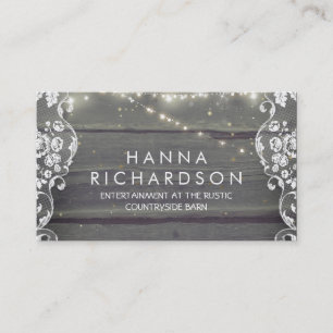Rustic Barn Wood Lace and String Lights Business Card
