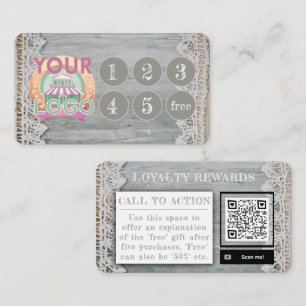 Rustic Barn Wood Lace Boho Boutique Artisan Market Loyalty Card