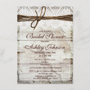 Rustic Barn Wood Lace Bridal Shower Invitations