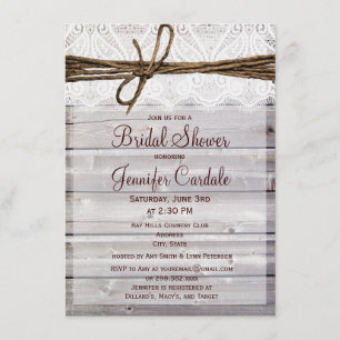 Rustic Barn Wood Lace Bridal Shower Invitations